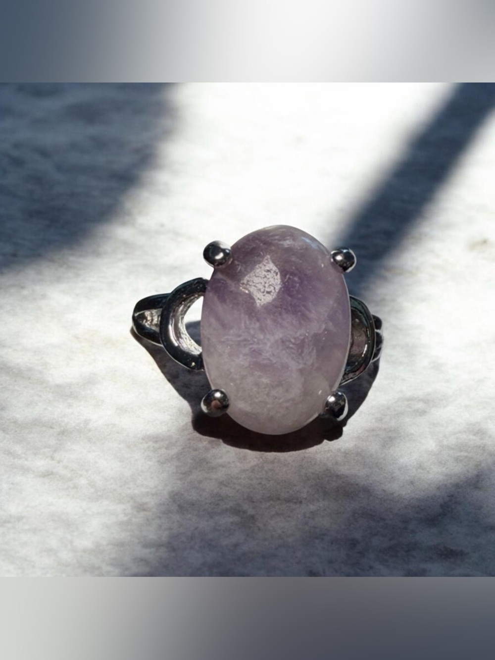 Lavender Amethyst Oval Ring Stainless Steel Statement Ring Size 7.25